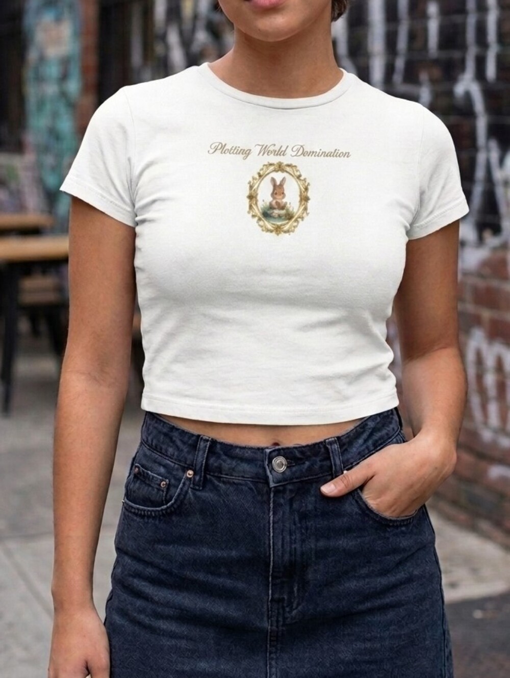 Ripple Junction White Short Sleeve Tee with Gold Framed Bunny Graphic